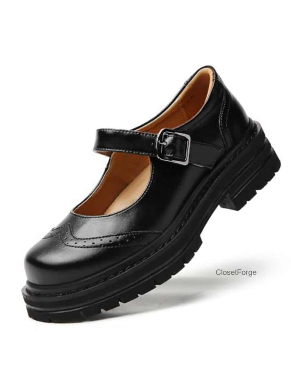 Women's Chunky Platform Mary Jane Oxford Shoes Adjustable Buckle Faux Leather
